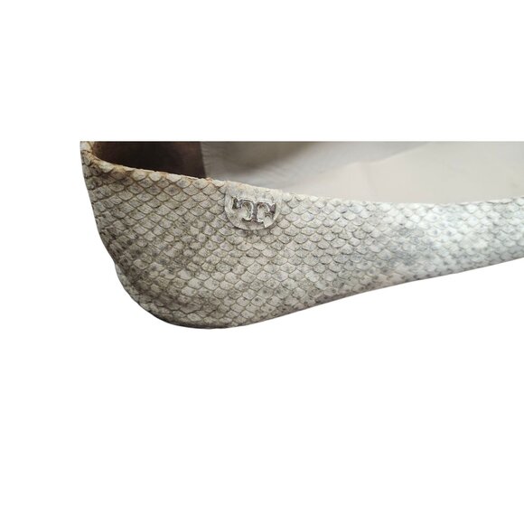 TORY BURCH Travel T Snake Embossed Sparkling Leather Ballet Flats Roccia 9M - Picture 10 of 14